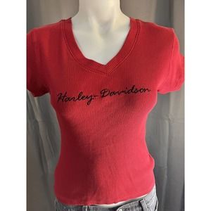 Harley Davidson Womens Small Tee T-Shirt Top Red Short Sleeve Fort Wayne, In